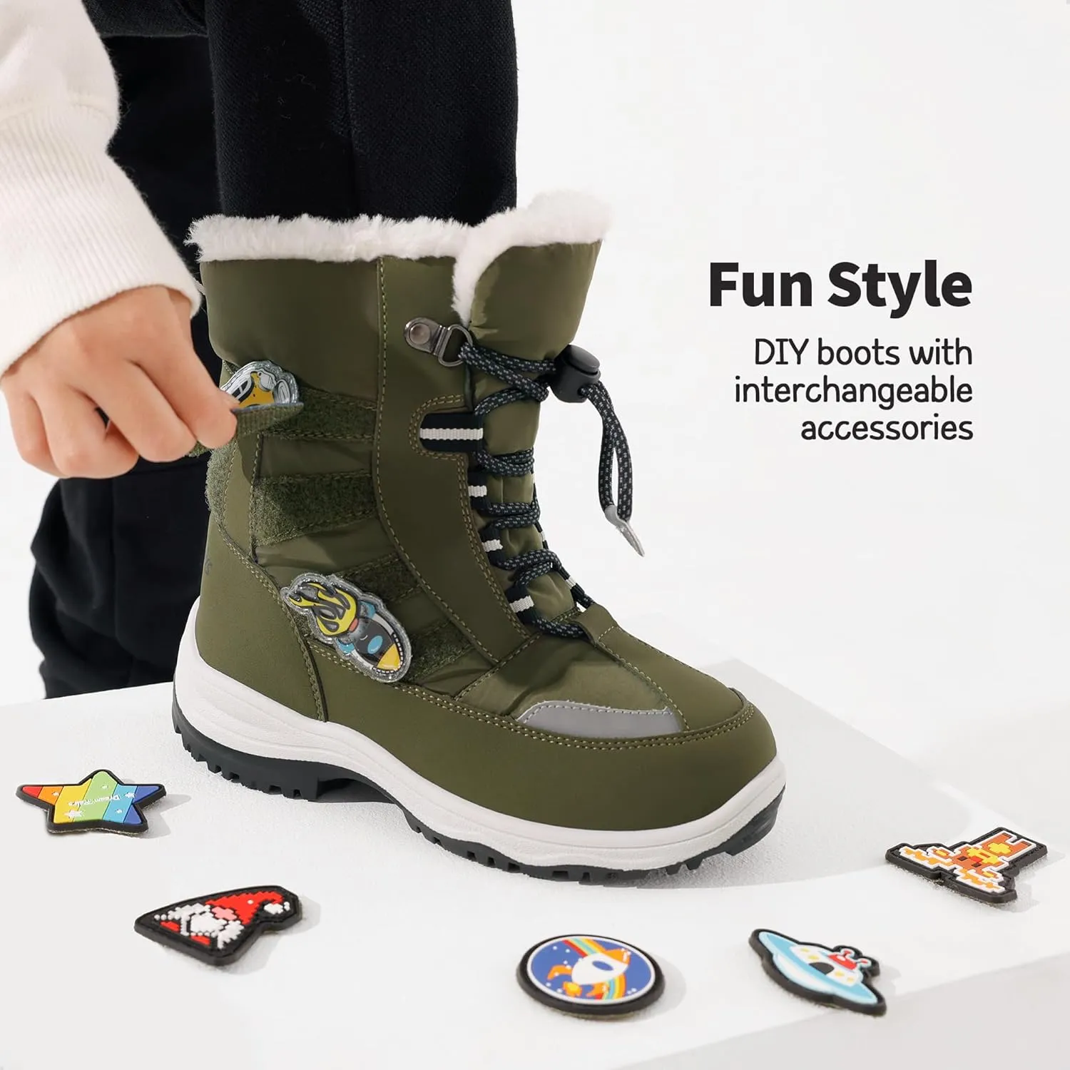 DREAM PAIRS Boys Toddler Snow Boots Interchangeable Accessories Slip Resistant Faux Fur Lined Mid Calf Little Kids Winter Shoes