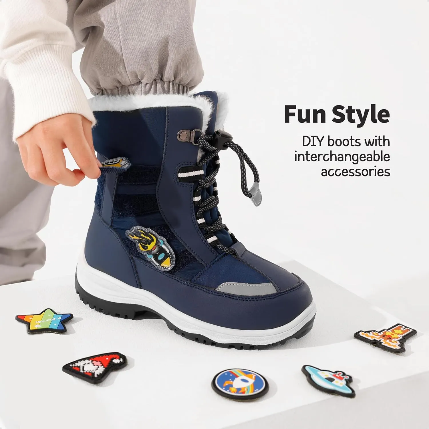 DREAM PAIRS Boys Toddler Snow Boots Interchangeable Accessories Slip Resistant Faux Fur Lined Mid Calf Little Kids Winter Shoes