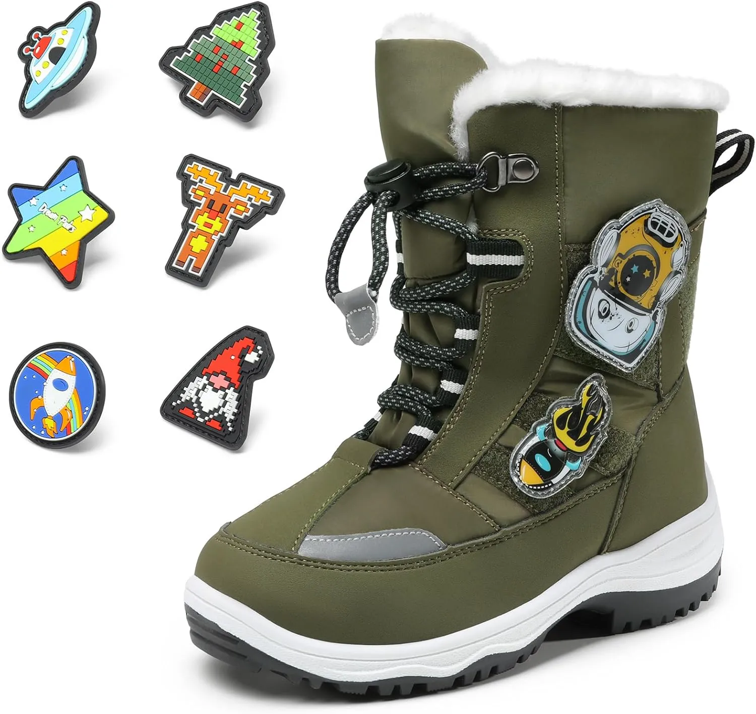 DREAM PAIRS Boys Toddler Snow Boots Interchangeable Accessories Slip Resistant Faux Fur Lined Mid Calf Little Kids Winter Shoes