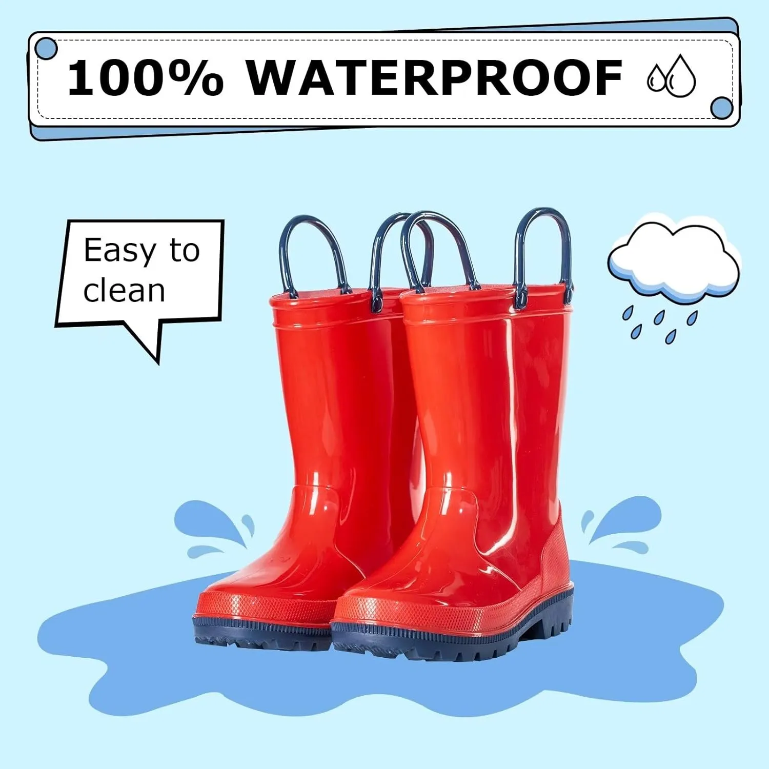 EUXTERPA Boys Girls Rain Boots Toddler Kids Waterproof Boots Children Lightweight Rain Shoes with Handles