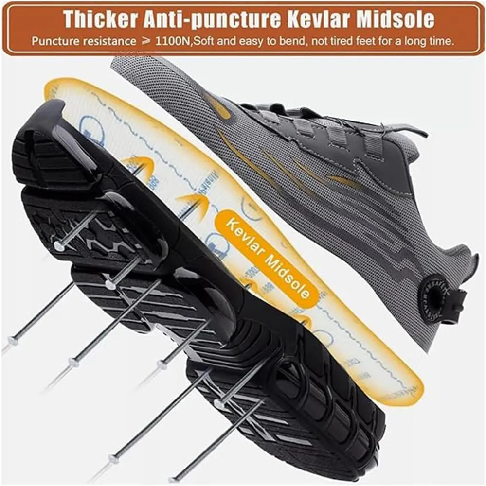 Evontura Steel Toe Shoes Power Trainers, Men's Steel Toe Safety Work Shoes, Comfortable Lightweight Puncture Proof Slip on Indestructible Sneakers, Smash Stab Resistant Air Cushion Shoes (Grey,9)