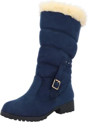 Fashion Belt Furry Boots for Women Cold Proof Insulated Mid Calf Boots Fleece Lined Warm Non Slip Winter Boots