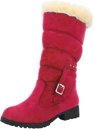 Fashion Belt Furry Boots for Women Cold Proof Insulated Mid Calf Boots Fleece Lined Warm Non Slip Winter Boots