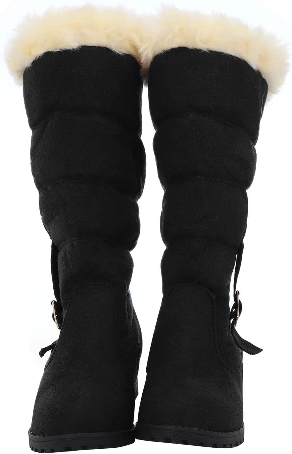 Fashion Belt Furry Boots for Women Cold Proof Insulated Mid Calf Boots Fleece Lined Warm Non Slip Winter Boots