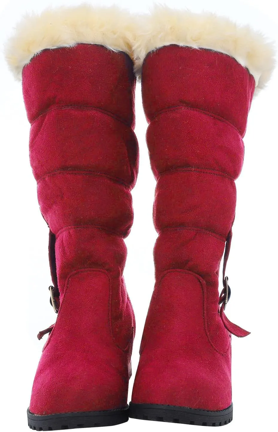 Fashion Belt Furry Boots for Women Cold Proof Insulated Mid Calf Boots Fleece Lined Warm Non Slip Winter Boots