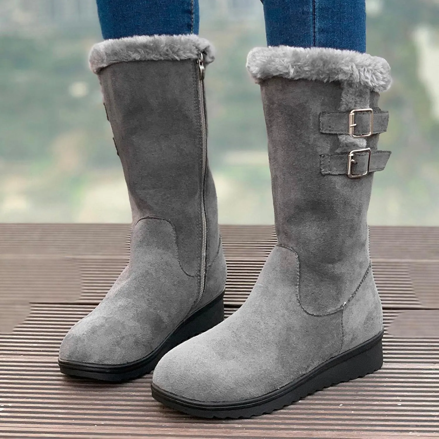 Fashion Flock Boots for Women Cold Proof Insulated Snow Boots Flat Soled Winter Furry Boots Casual Walk Boots