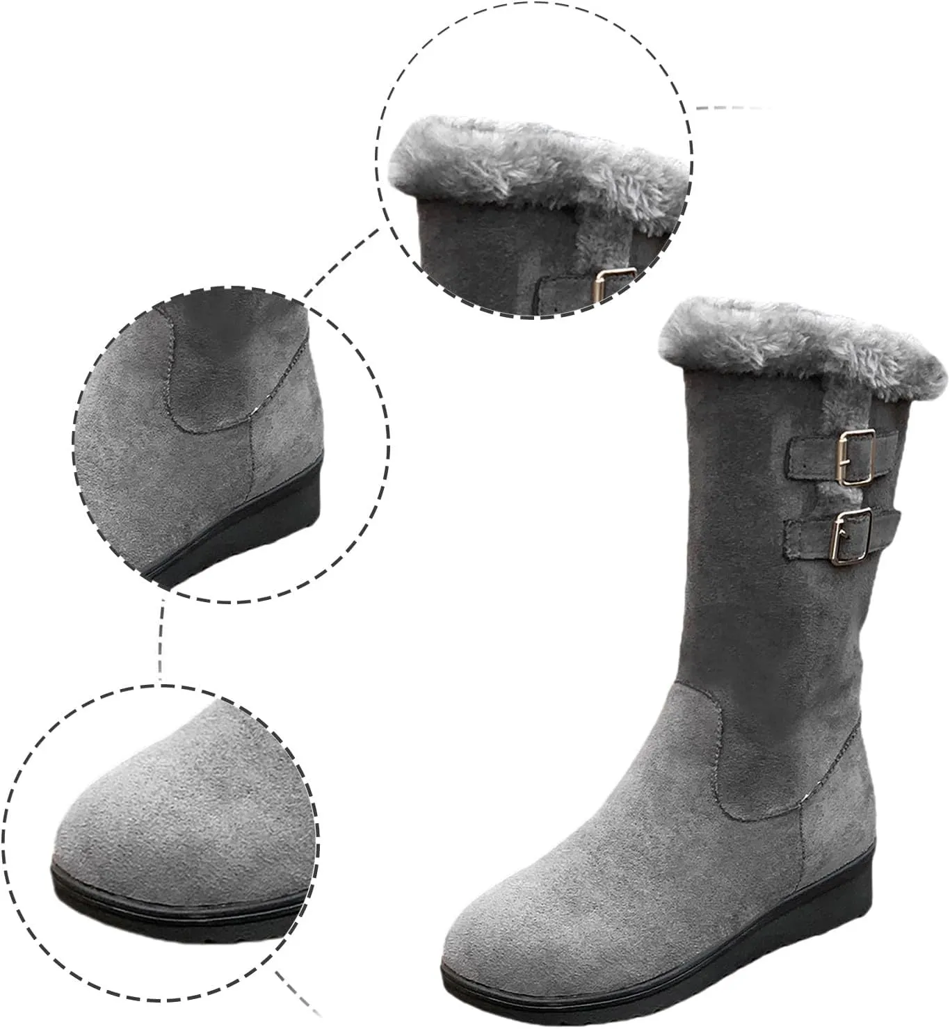 Fashion Flock Boots for Women Cold Proof Insulated Snow Boots Flat Soled Winter Furry Boots Mid Calf Rain Boots