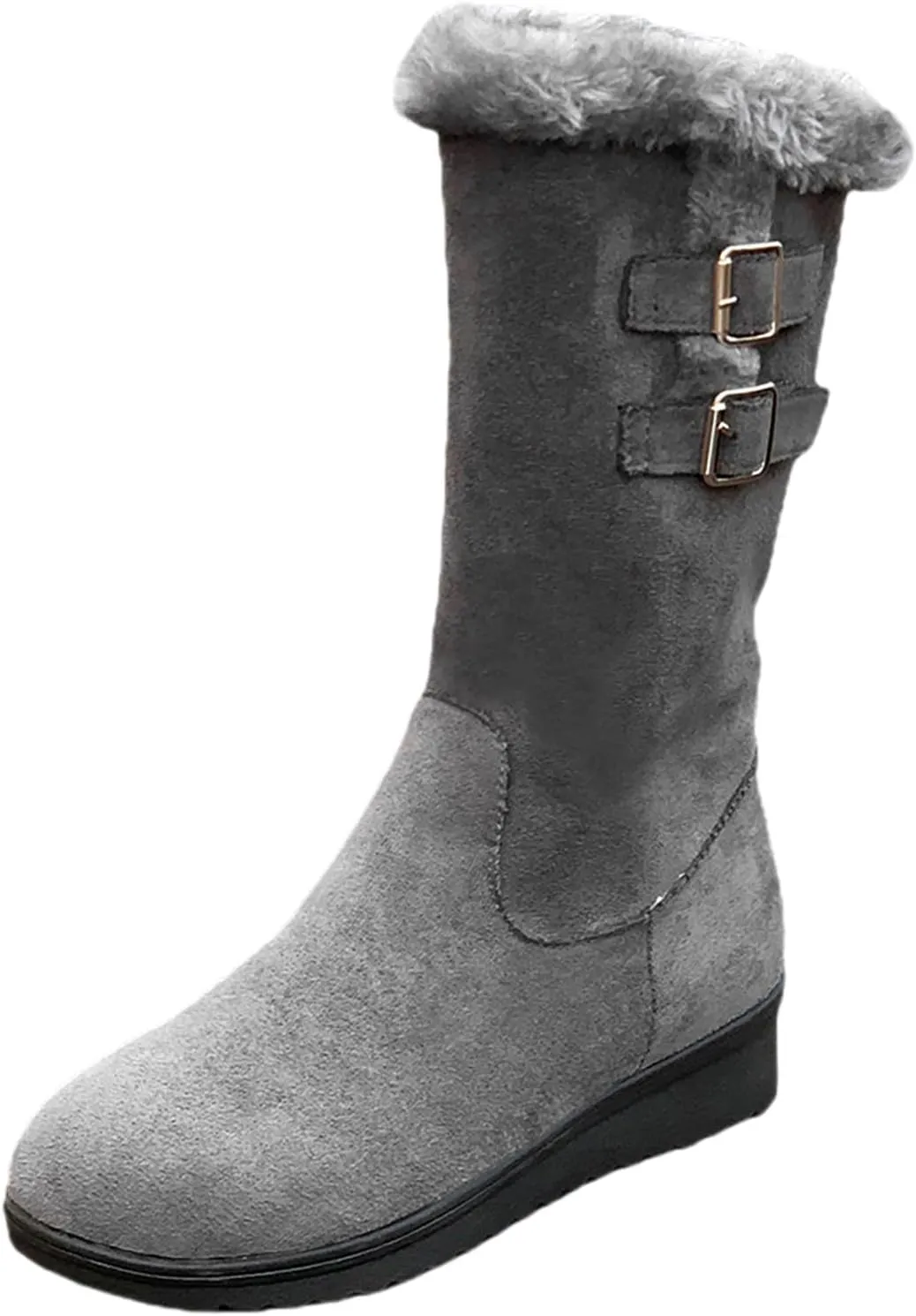 Fashion Flock Boots for Women Cold Proof Insulated Snow Boots Flat Soled Winter Furry Boots Mid Calf Rain Boots