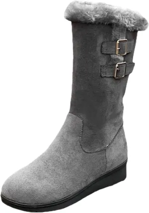 Fashion Flock Boots for Women Cold Proof Insulated Snow Boots Flat Soled Winter Furry Boots Mid Calf Rain Boots