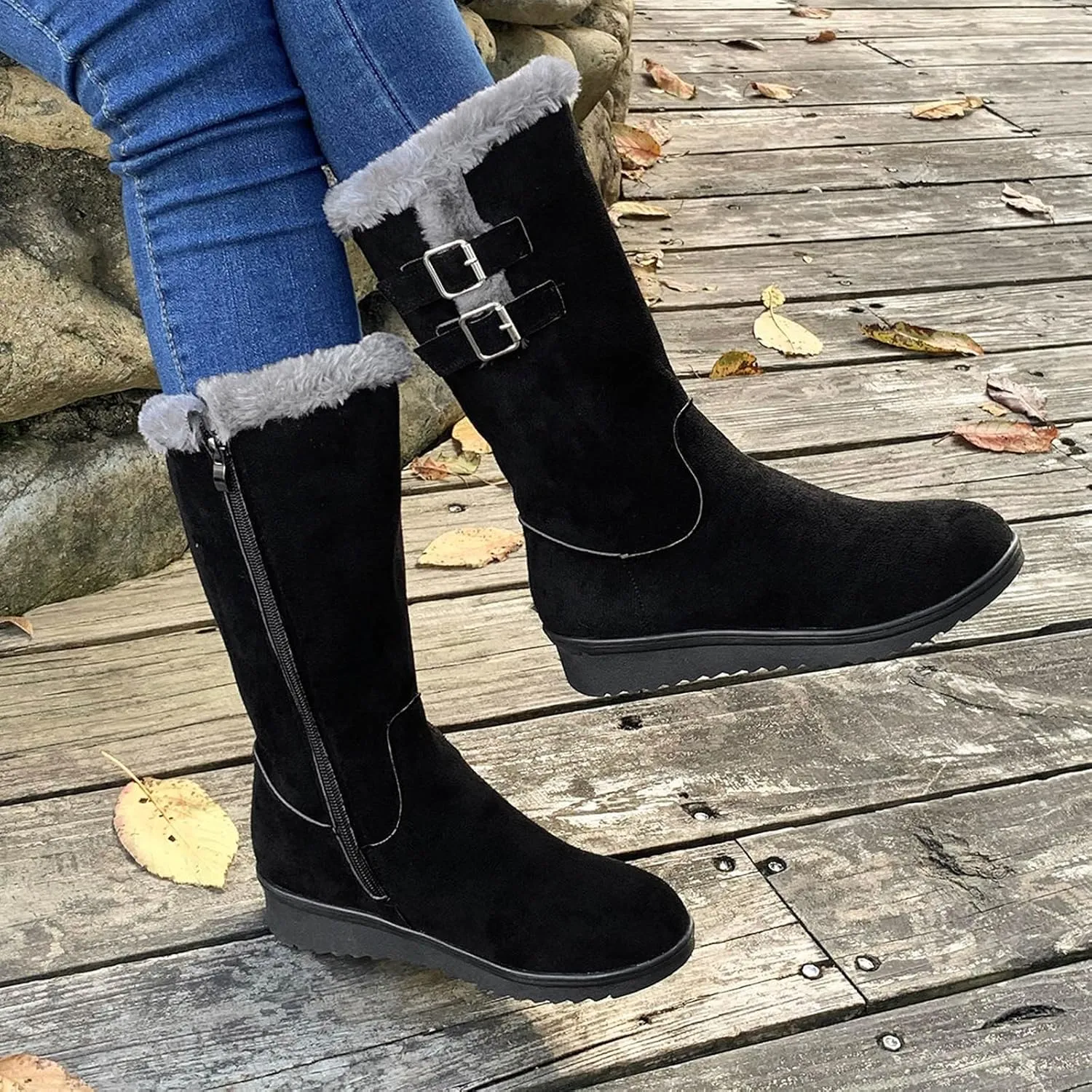 Fashion Flock Boots for Women Cold Proof Insulated Snow Boots Soft Flat Soled Winter High Boots for Women