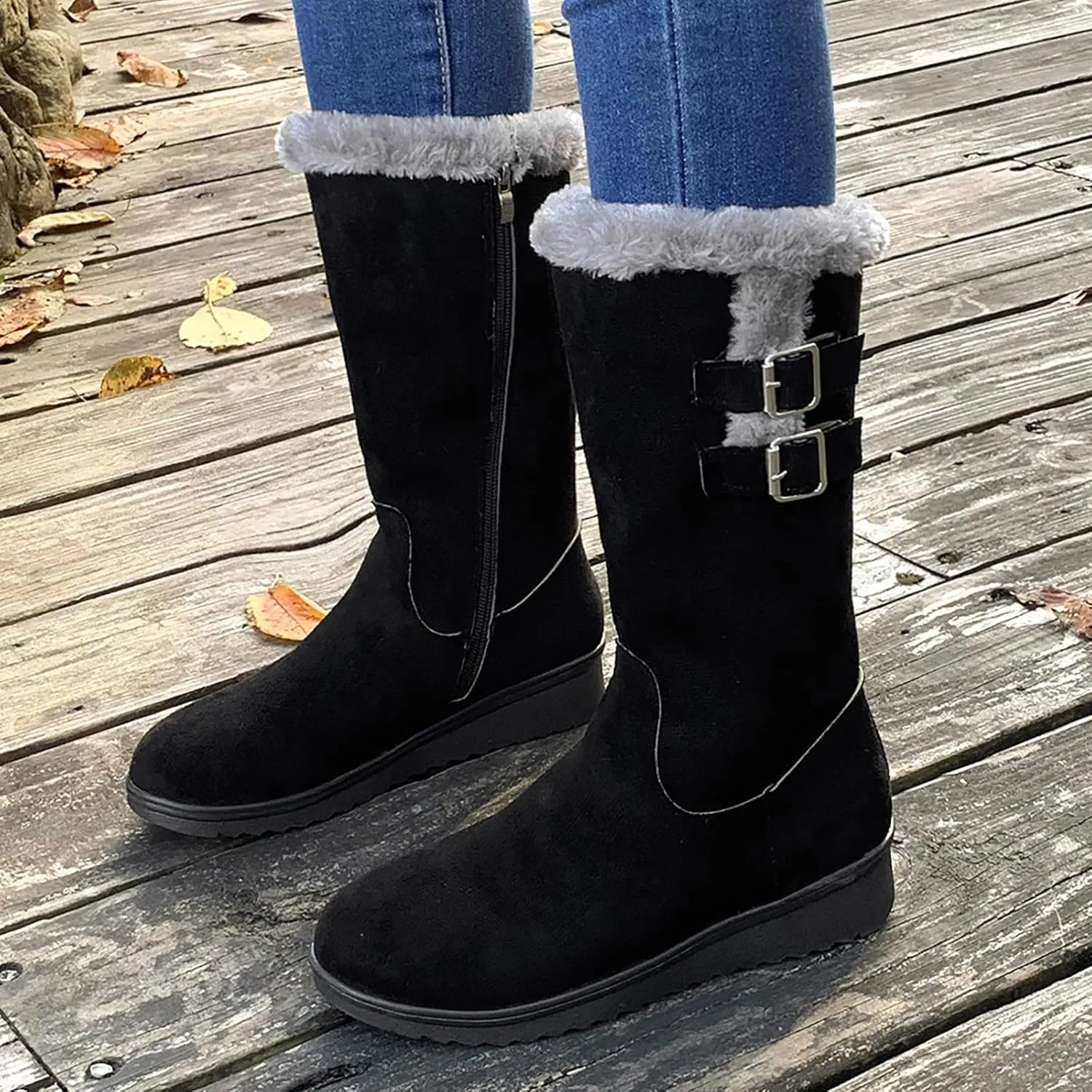 Fashion Flock Boots for Women Cold Proof Insulated Snow Boots Soft Flat Soled Winter High Boots for Women