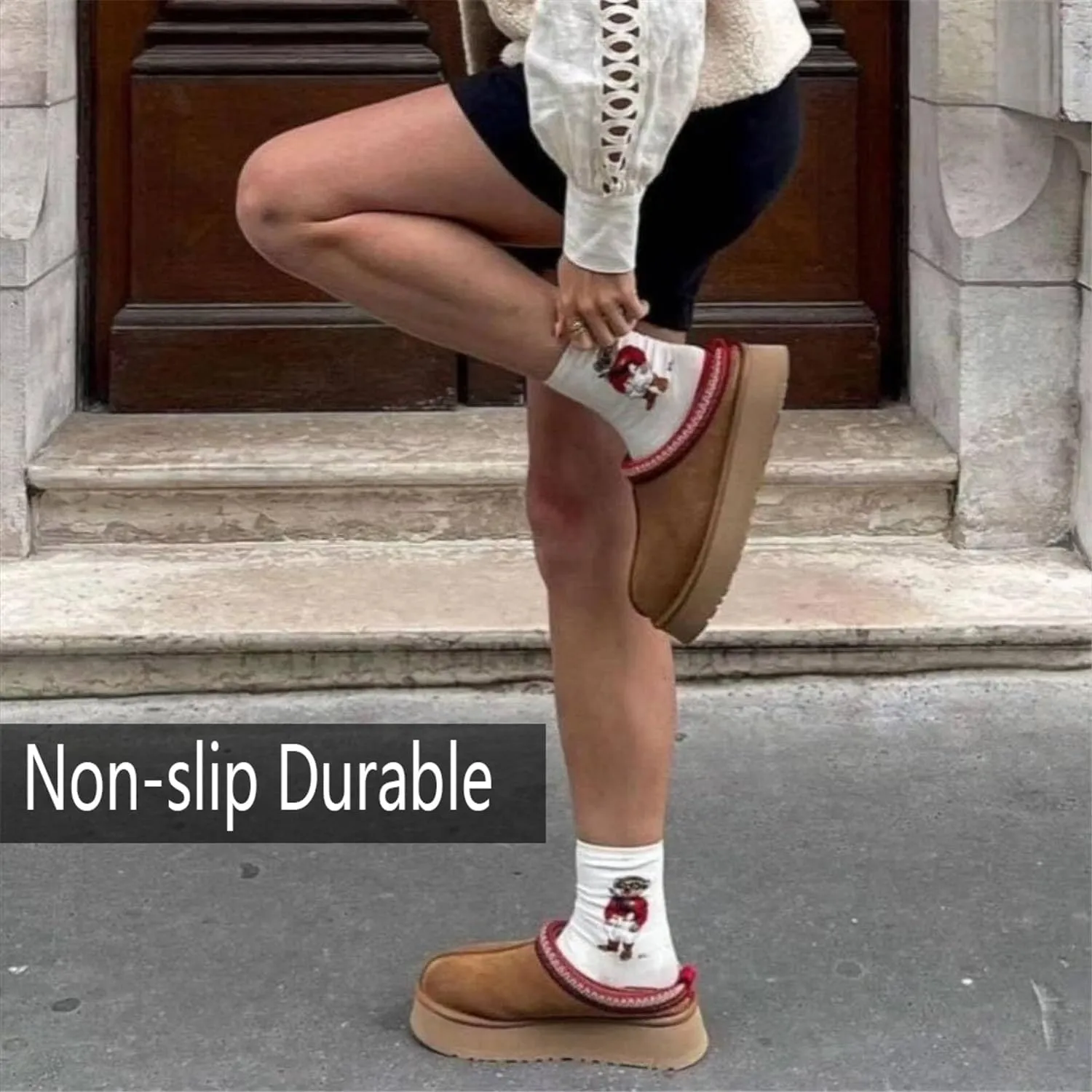 Fashion Plush Platform Slippers - Women's Trend Mini Fleece Lined Anti Slip Short Ankle Boots for Outdoor & Indoor Use