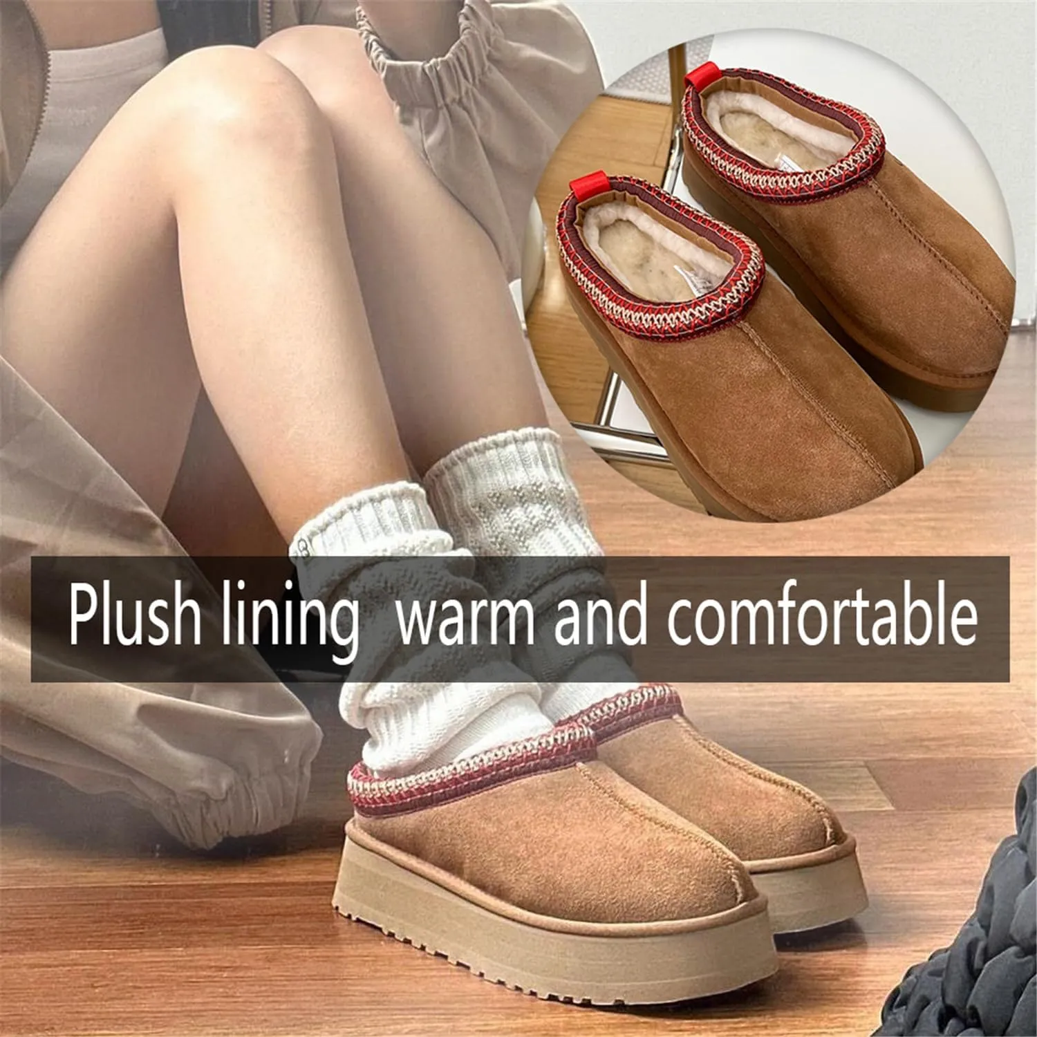 Fashion Plush Platform Slippers - Women's Trend Mini Fleece Lined Anti Slip Short Ankle Boots for Outdoor & Indoor Use