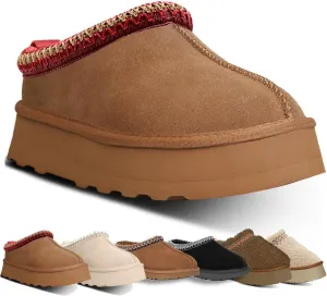 Fashion Plush Platform Slippers - Women's Trend Mini Fleece Lined Anti Slip Short Ankle Boots for Outdoor & Indoor Use