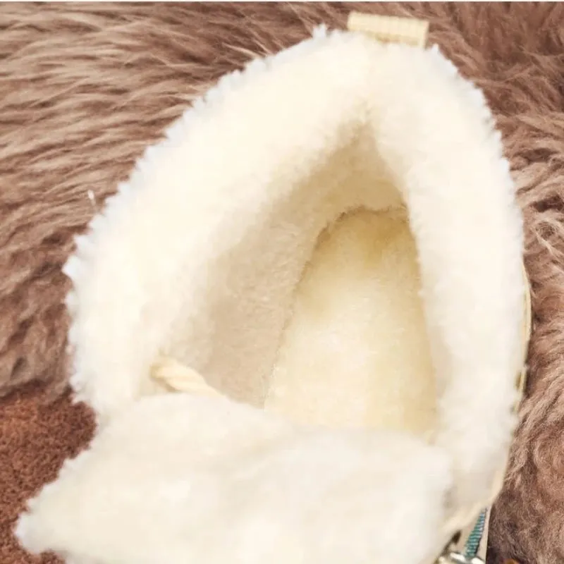 Fashion Plush Warm Shoes Outdoor Sneakers Lace Up Non-Slip Ankle Boots.
