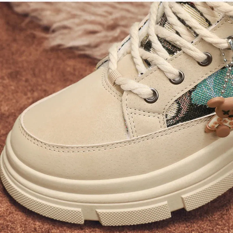 Fashion Plush Warm Shoes Outdoor Sneakers Lace Up Non-Slip Ankle Boots.