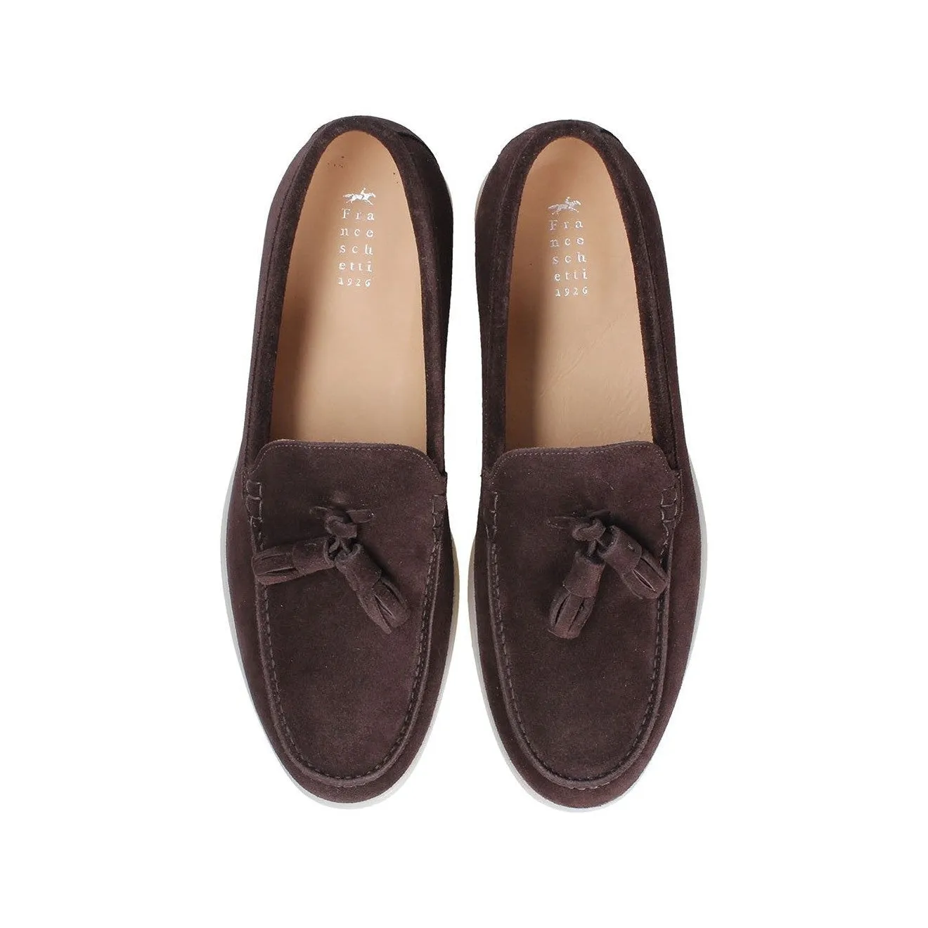 Franceschetti Amalfi Men's Shoes Dark Brown Suede Leather Slip-On Tassels Sneakers (FCCT1011)