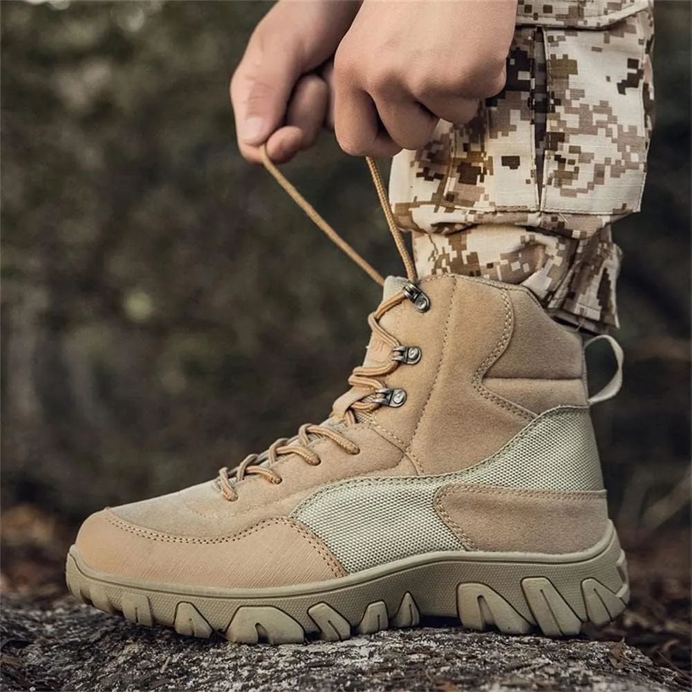 GEXECEUSS Men's Military Tactical Boots Lightweight Combat Outdoor Rubber Outsole Boots Desert Boots Side Zip Leather Cargo Boots