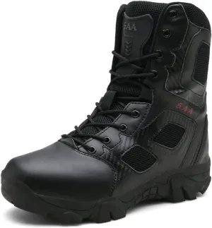 GEXECEUSS Men's Military Tactical Boots Lightweight Combat Outdoor Rubber Outsole Boots Desert Boots Side Zip Leather Cargo Boots