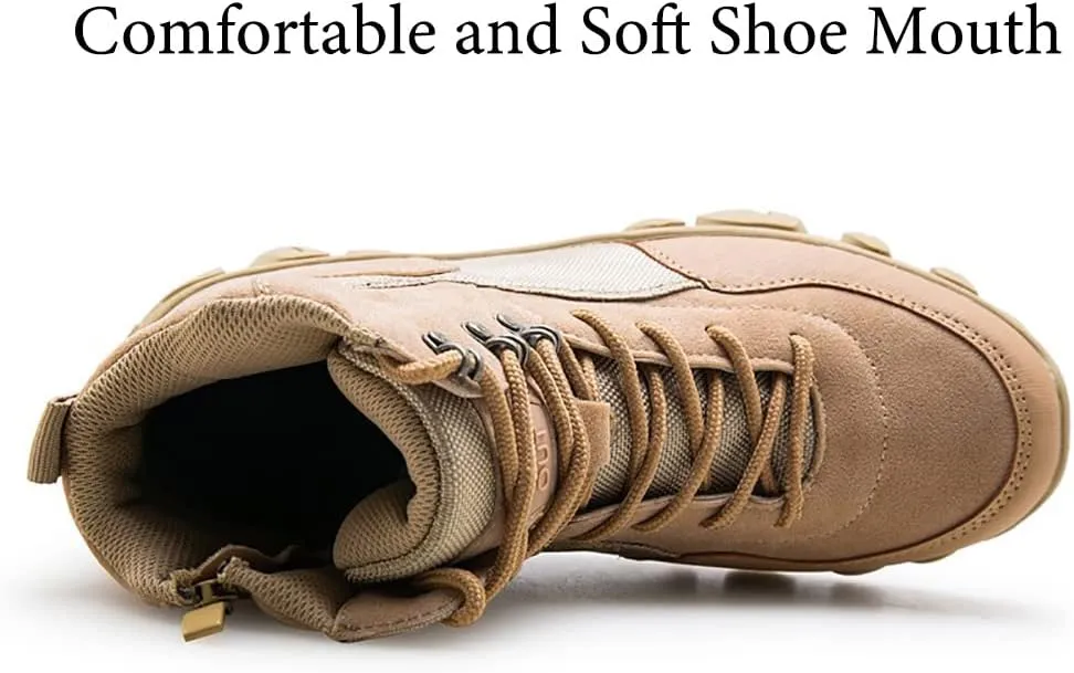 GEXECEUSS Men's Military Tactical Boots Lightweight Combat Outdoor Rubber Outsole Boots Desert Boots Side Zip Leather Cargo Boots