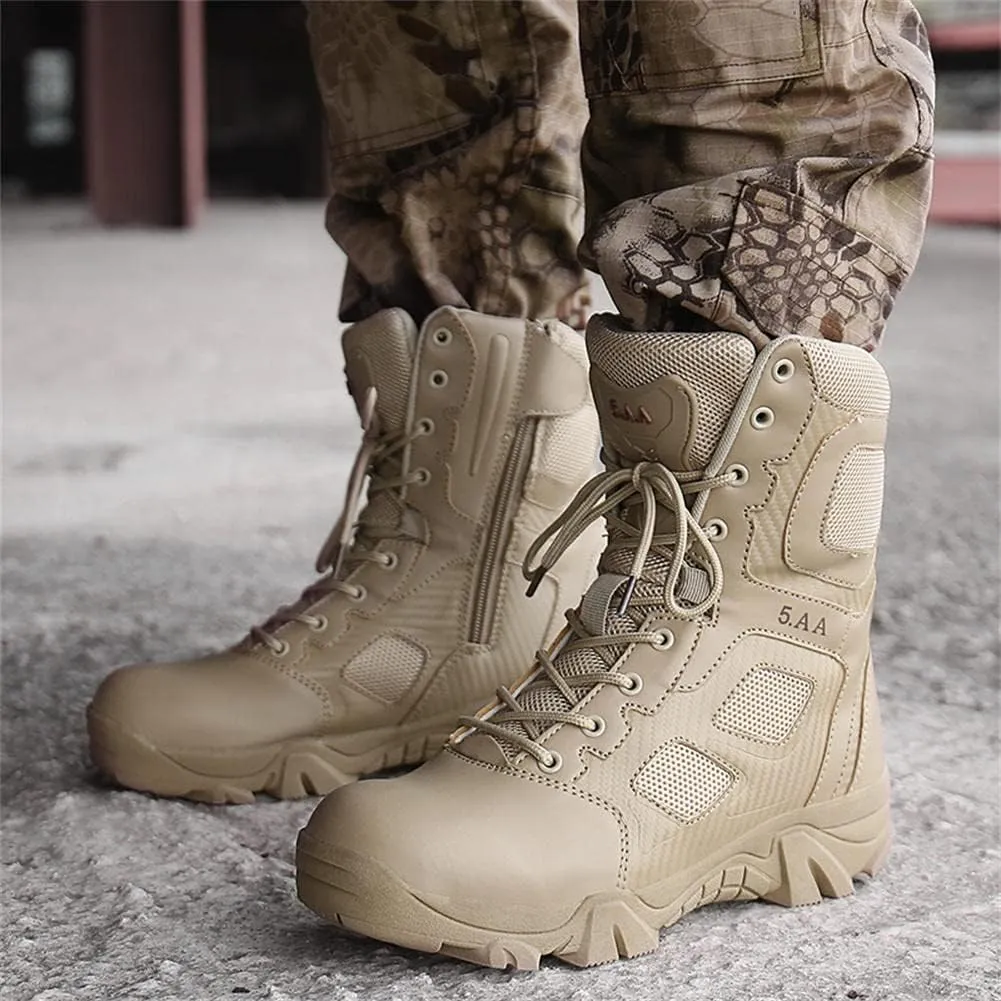 GEXECEUSS Men's Military Tactical Boots Lightweight Combat Outdoor Rubber Outsole Boots Desert Boots Side Zip Leather Cargo Boots