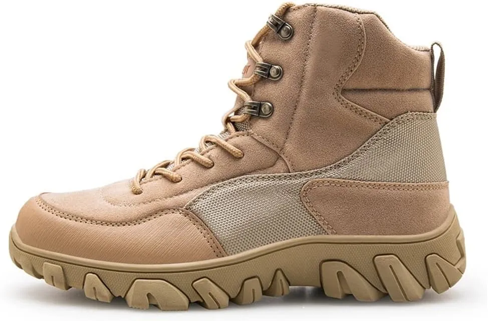 GEXECEUSS Men's Military Tactical Boots Lightweight Combat Outdoor Rubber Outsole Boots Desert Boots Side Zip Leather Cargo Boots