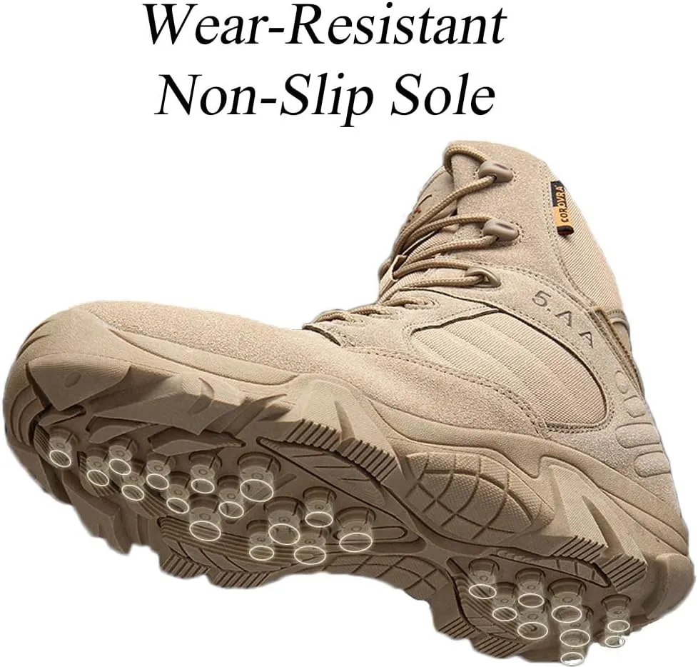 GEXECEUSS Men's Military Tactical Boots Lightweight Combat Outdoor Rubber Outsole Boots Desert Boots Side Zip Leather Cargo Boots