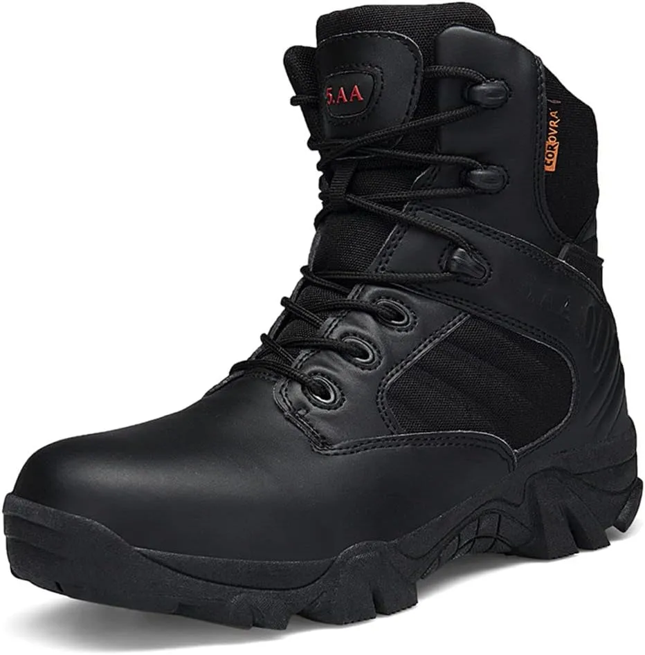 GEXECEUSS Men's Military Tactical Boots Lightweight Combat Outdoor Rubber Outsole Boots Desert Boots Side Zip Leather Cargo Boots