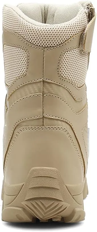 GEXECEUSS Men's Military Tactical Boots Lightweight Combat Outdoor Rubber Outsole Boots Desert Boots Side Zip Leather Cargo Boots