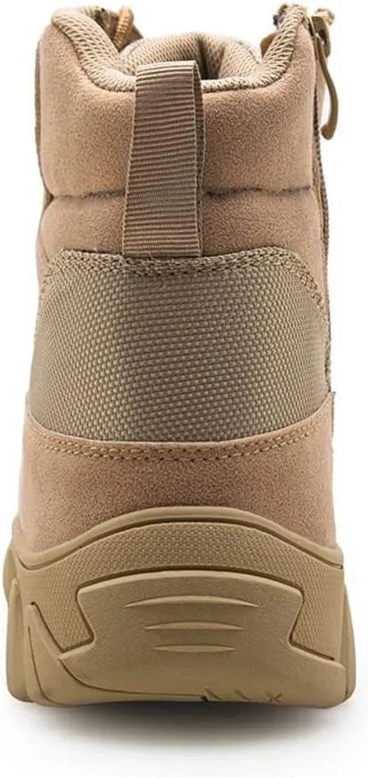 GEXECEUSS Men's Military Tactical Boots Lightweight Combat Outdoor Rubber Outsole Boots Desert Boots Side Zip Leather Cargo Boots