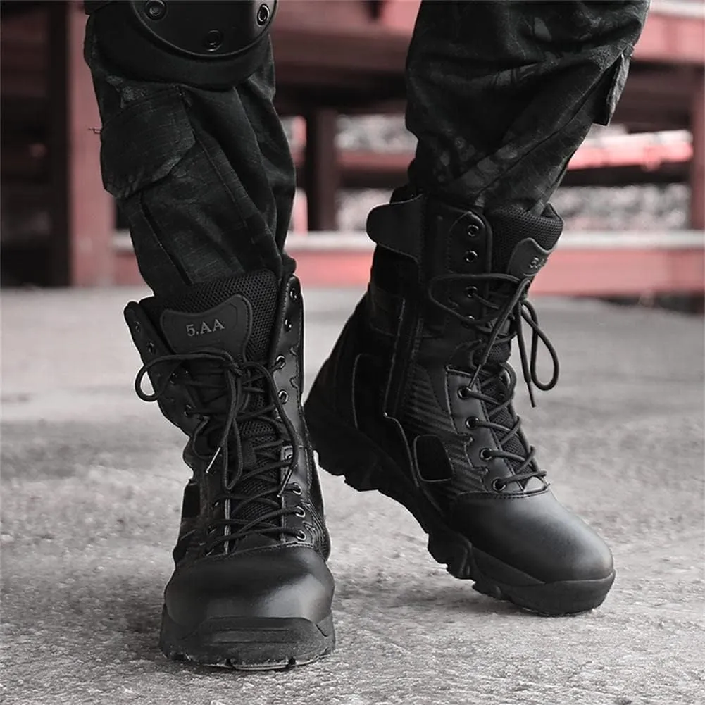 GEXECEUSS Men's Military Tactical Boots Lightweight Combat Outdoor Rubber Outsole Boots Desert Boots Side Zip Leather Cargo Boots