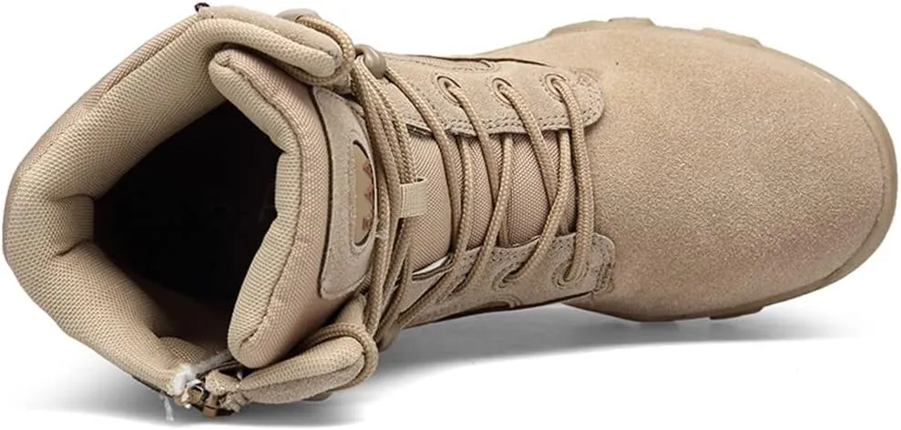 GEXECEUSS Men's Military Tactical Boots Lightweight Combat Outdoor Rubber Outsole Boots Desert Boots Side Zip Leather Cargo Boots