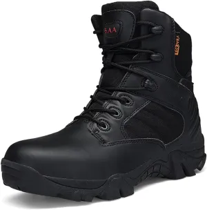 GEXECEUSS Men's Military Tactical Boots Lightweight Combat Outdoor Rubber Outsole Boots Desert Boots Side Zip Leather Cargo Boots