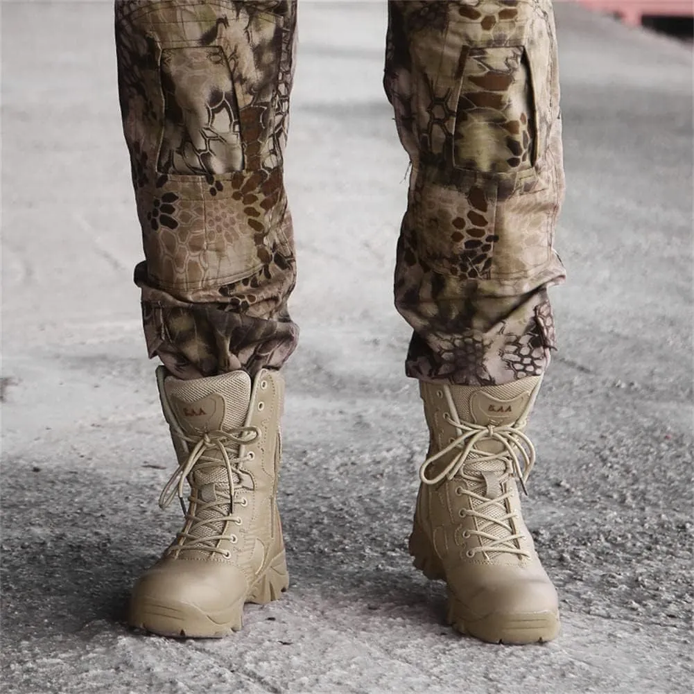 GEXECEUSS Men's Military Tactical Boots Lightweight Combat Outdoor Rubber Outsole Boots Desert Boots Side Zip Leather Cargo Boots