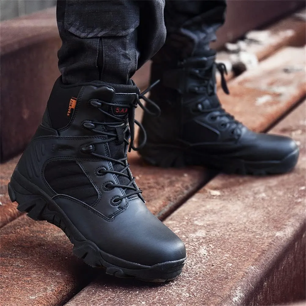 GEXECEUSS Men's Military Tactical Boots Lightweight Combat Outdoor Rubber Outsole Boots Desert Boots Side Zip Leather Cargo Boots