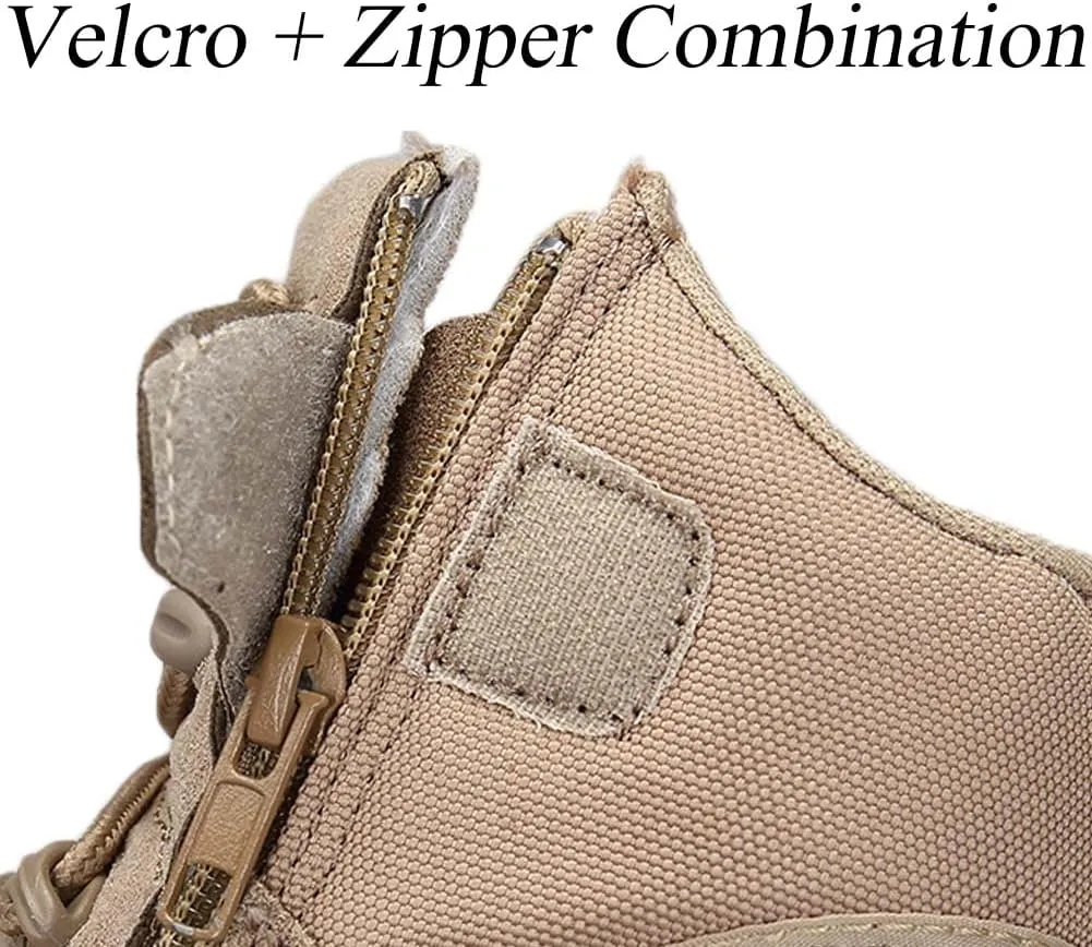 GEXECEUSS Men's Military Tactical Boots Lightweight Combat Outdoor Rubber Outsole Boots Desert Boots Side Zip Leather Cargo Boots