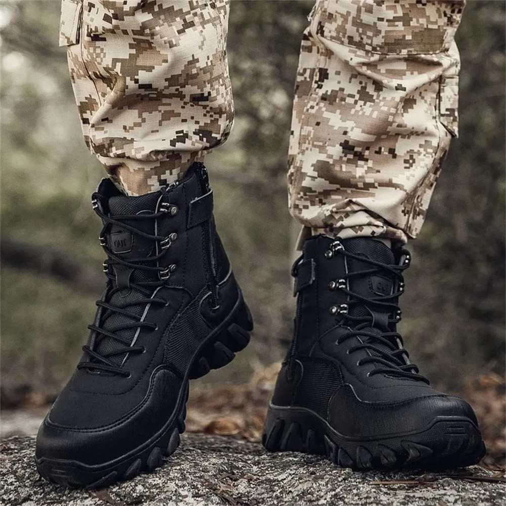 GEXECEUSS Men's Military Tactical Boots Lightweight Combat Outdoor Rubber Outsole Boots Desert Boots Side Zip Leather Cargo Boots