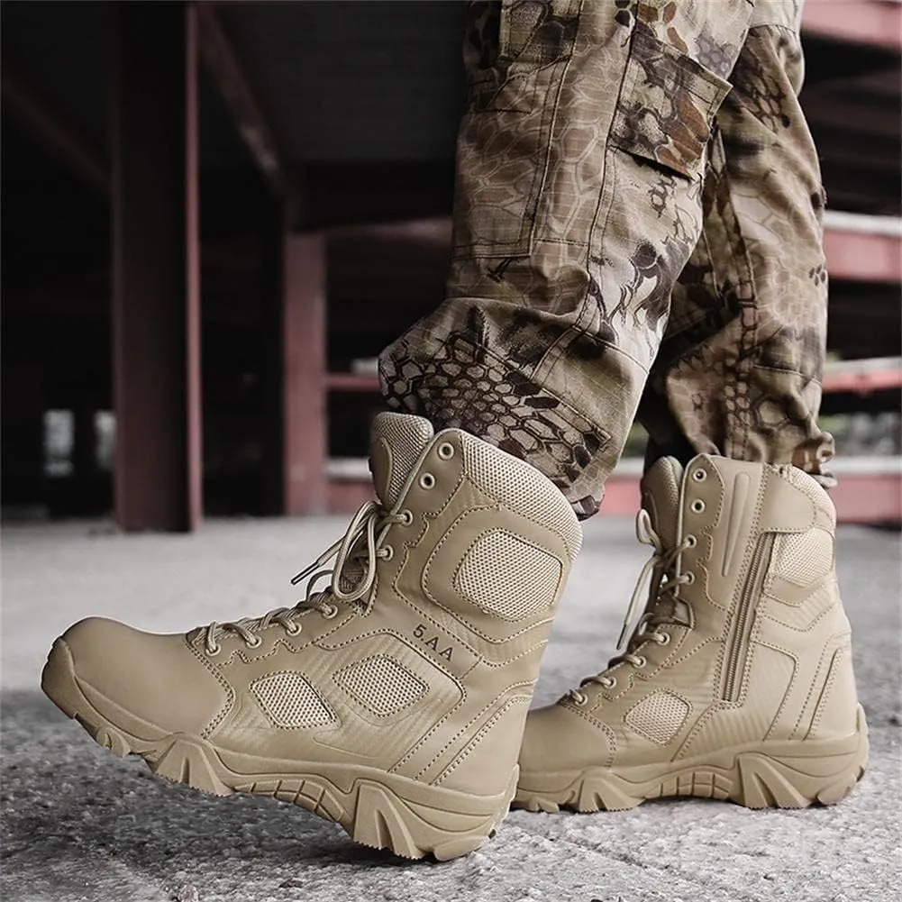 GEXECEUSS Men's Military Tactical Boots Lightweight Combat Outdoor Rubber Outsole Boots Desert Boots Side Zip Leather Cargo Boots