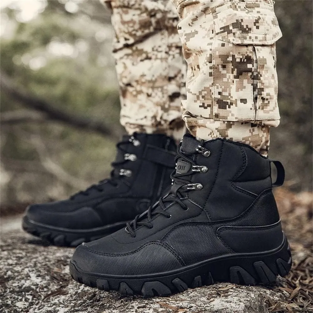 GEXECEUSS Men's Military Tactical Boots Lightweight Combat Outdoor Rubber Outsole Boots Desert Boots Side Zip Leather Cargo Boots