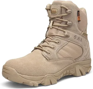 GEXECEUSS Men's Military Tactical Boots Lightweight Combat Outdoor Rubber Outsole Boots Desert Boots Side Zip Leather Cargo Boots