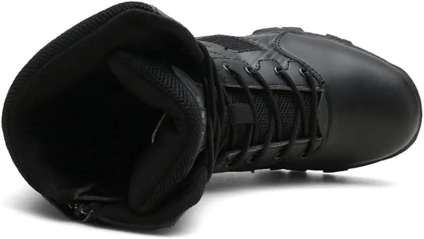 GEXECEUSS Men's Military Tactical Boots Lightweight Combat Outdoor Rubber Outsole Boots Desert Boots Side Zip Leather Cargo Boots