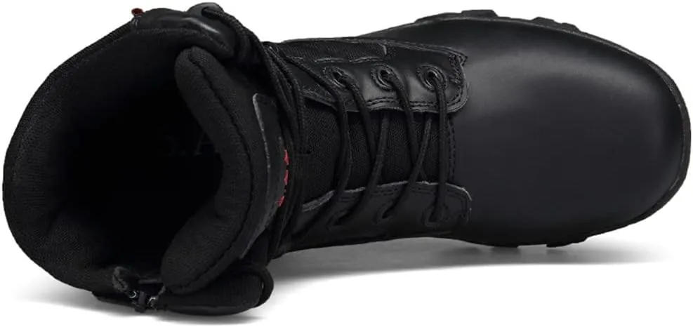 GEXECEUSS Men's Military Tactical Boots Lightweight Combat Outdoor Rubber Outsole Boots Desert Boots Side Zip Leather Cargo Boots
