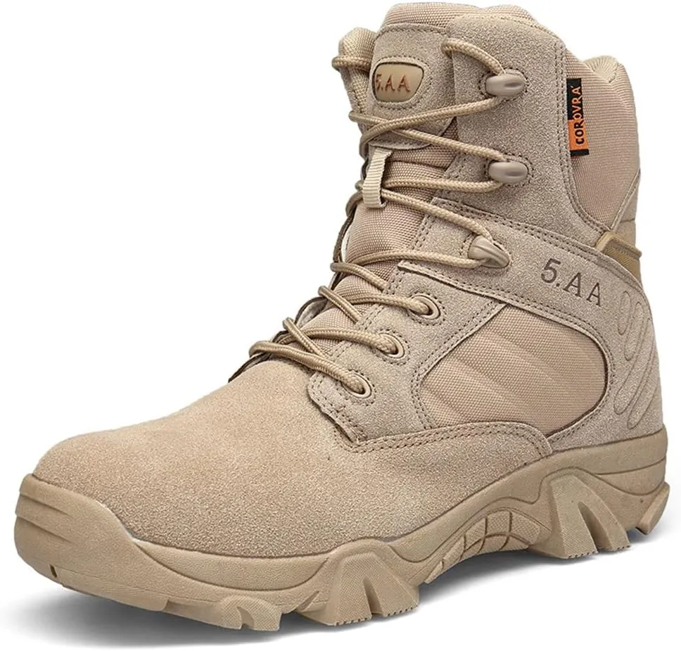 GEXECEUSS Men's Military Tactical Boots Lightweight Combat Outdoor Rubber Outsole Boots Desert Boots Side Zip Leather Cargo Boots