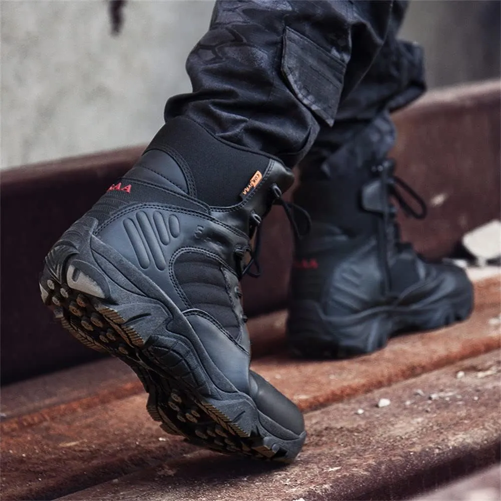 GEXECEUSS Men's Military Tactical Boots Lightweight Combat Outdoor Rubber Outsole Boots Desert Boots Side Zip Leather Cargo Boots