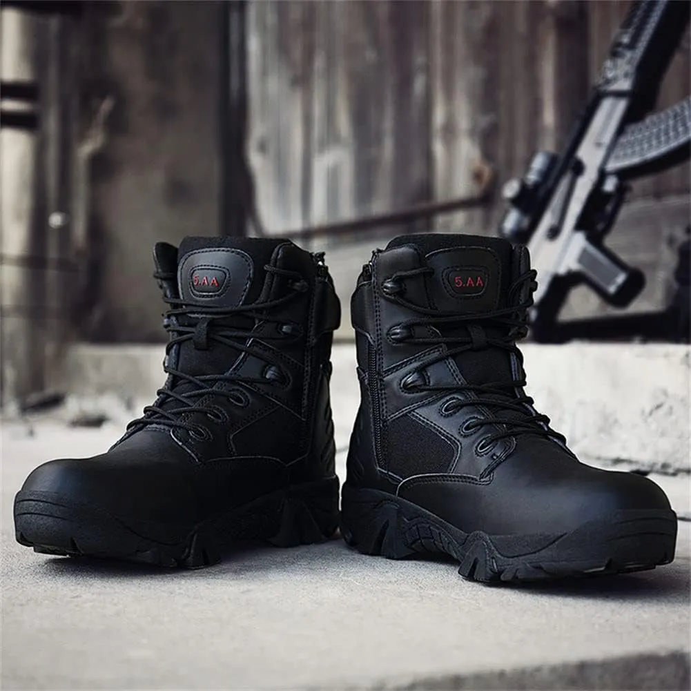 GEXECEUSS Men's Military Tactical Boots Lightweight Combat Outdoor Rubber Outsole Boots Desert Boots Side Zip Leather Cargo Boots