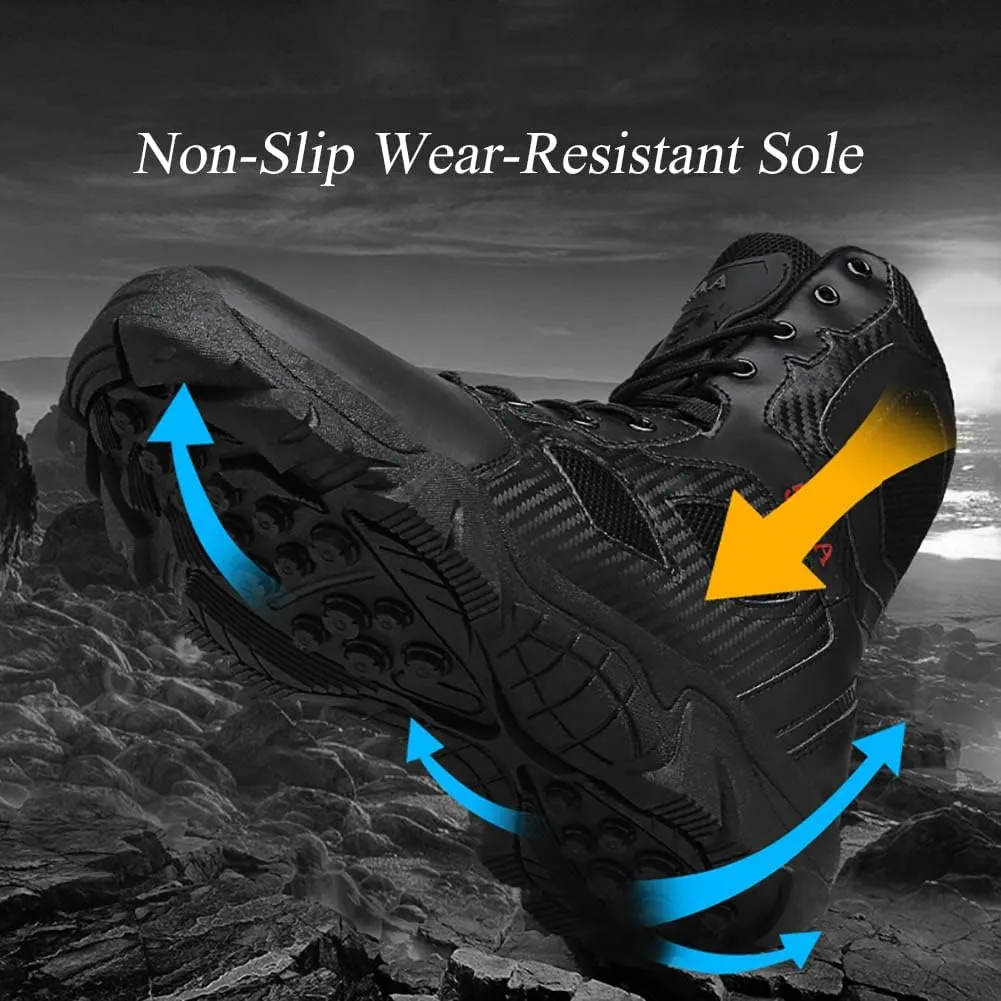 GEXECEUSS Men's Military Tactical Boots Lightweight Combat Outdoor Rubber Outsole Boots Desert Boots Side Zip Leather Cargo Boots