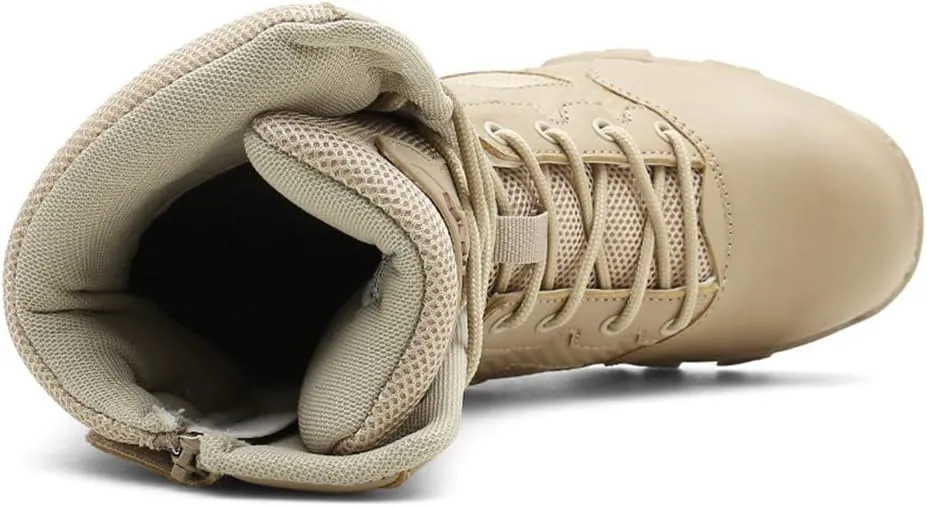 GEXECEUSS Men's Military Tactical Boots Lightweight Combat Outdoor Rubber Outsole Boots Desert Boots Side Zip Leather Cargo Boots