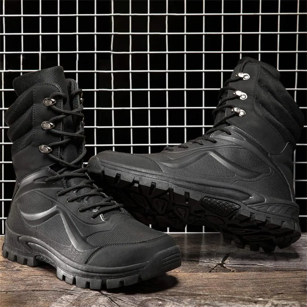 GEXECEUSS Military Boots for Men Side Zipper Lightweight Combat Outdoor Rubber Outsole Boots Hiking Motorcycle Combat Boots Desert Boots