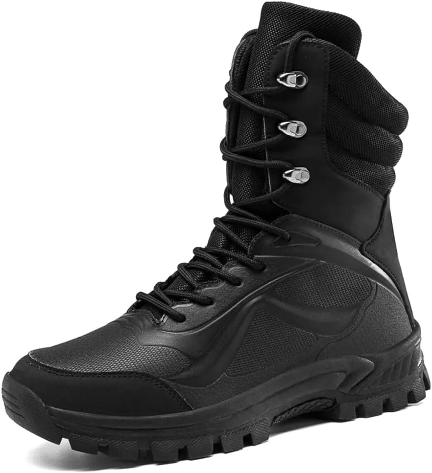 GEXECEUSS Military Boots for Men Side Zipper Lightweight Combat Outdoor Rubber Outsole Boots Hiking Motorcycle Combat Boots Desert Boots
