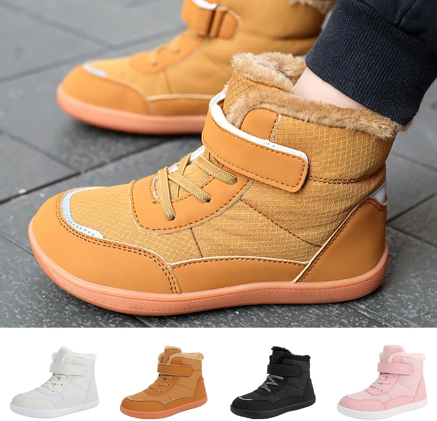 Girls Boys Winter Boots Kids Unisex Adjustable Strap Fleece Lined Snow Shoes Casual Thicken Warm Ankle Boots